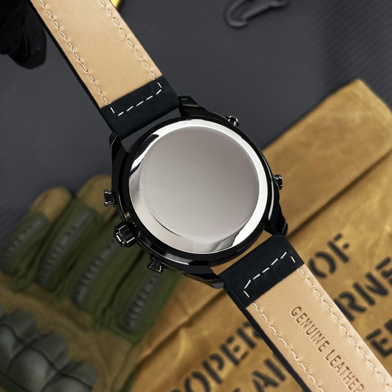 Мужские наручные часы Awarder 017 Black Leather со стрелочно-электронным циферблатом и подсветкой