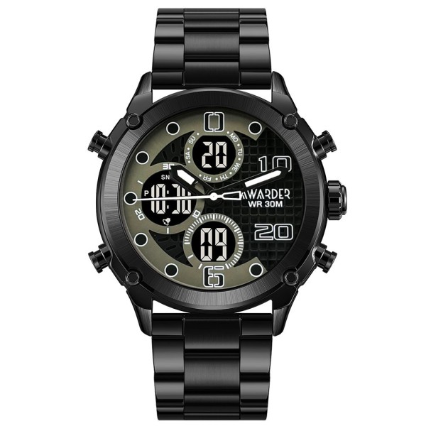 Мужские наручные часы Awarder 017 Black-Black Steel со стрелочно-электронным циферблатом