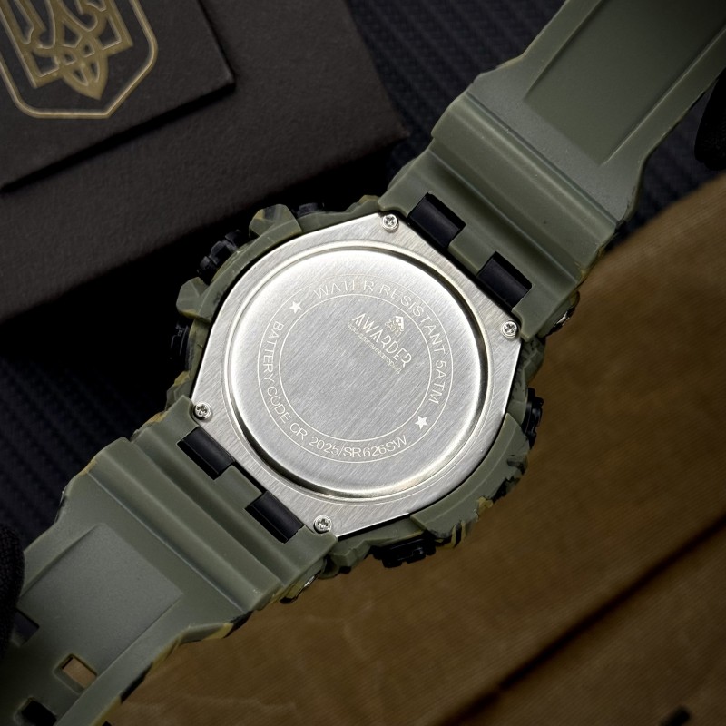 Годинник наручний Awarder 001 ЗСУ Army Green тактичний чоловічий з комбінованим циферблатом та захистом 5 ATM