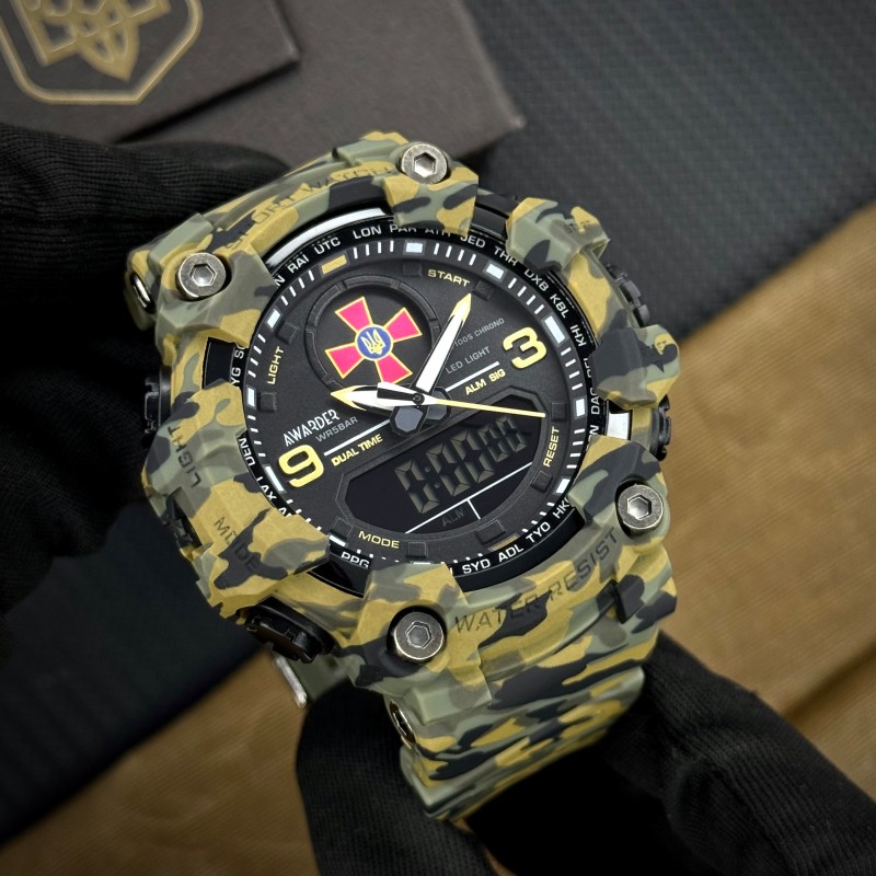Годинник наручний Awarder 001 ЗСУ Army Green тактичний чоловічий з комбінованим циферблатом та захистом 5 ATM