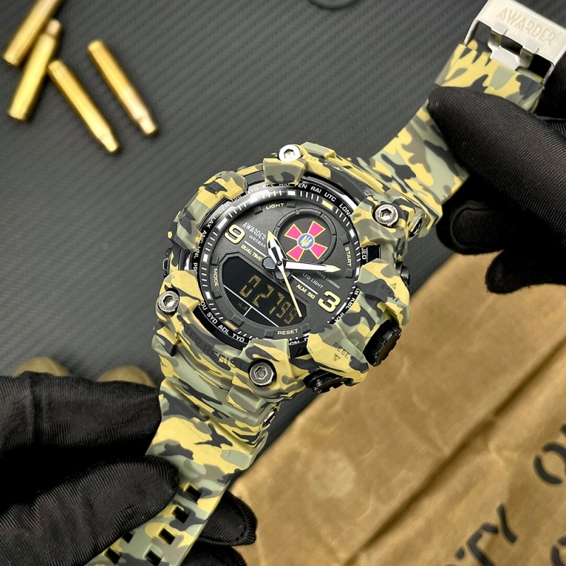 Годинник наручний Awarder 001 ЗСУ Army Green тактичний чоловічий з комбінованим циферблатом та захистом 5 ATM