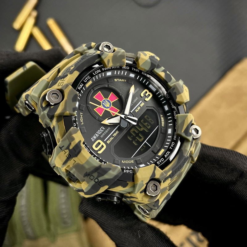 Годинник наручний Awarder 001 ЗСУ Army Green тактичний чоловічий з комбінованим циферблатом та захистом 5 ATM
