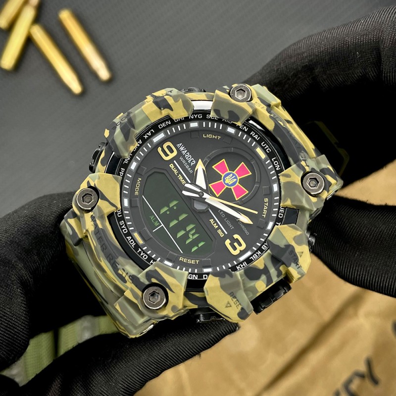 Годинник наручний Awarder 001 ЗСУ Army Green тактичний чоловічий з комбінованим циферблатом та захистом 5 ATM