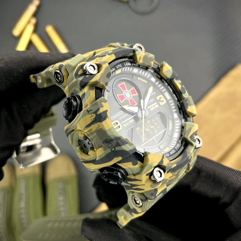 Годинник наручний Awarder 001 ЗСУ Army Green тактичний чоловічий з комбінованим циферблатом та захистом 5 ATM