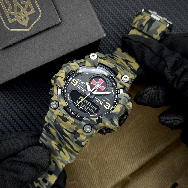 Годинник наручний Awarder 001 ЗСУ Army Green тактичний чоловічий з комбінованим циферблатом та захистом 5 ATM