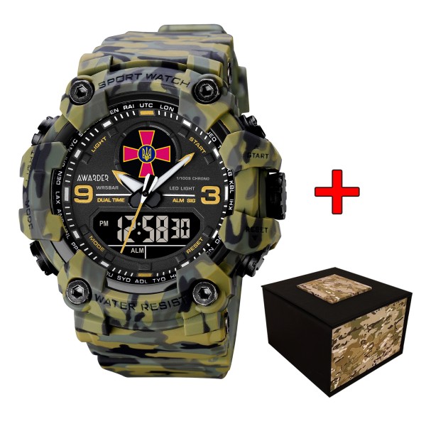 Годинник наручний Awarder 001 ЗСУ Army Green тактичний чоловічий з комбінованим циферблатом та захистом 5 ATM