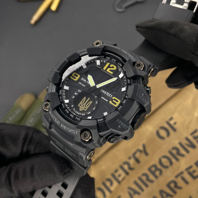 Мужские тактические часы Awarder 004 Тризуб Black с комбинированным циферблатом и подсветкой