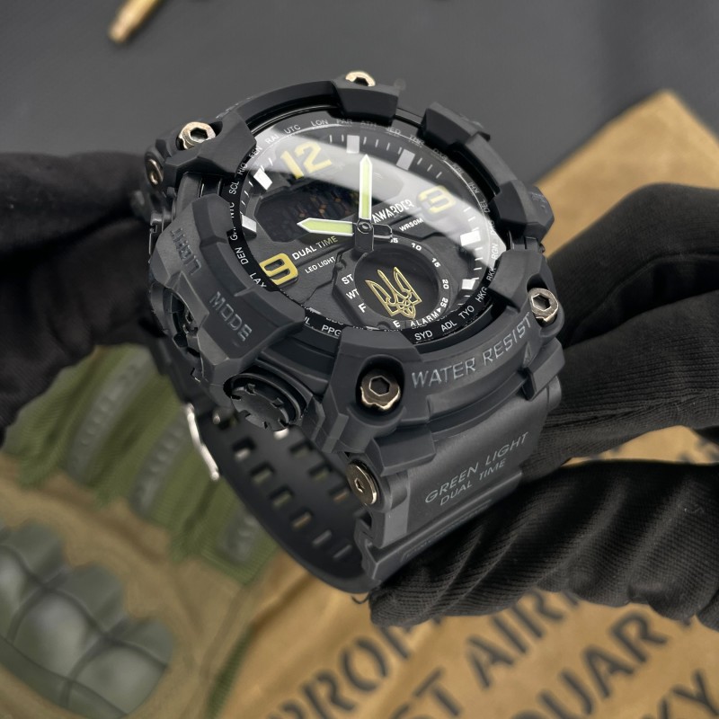 Мужские тактические часы Awarder 004 Тризуб Black с комбинированным циферблатом и подсветкой