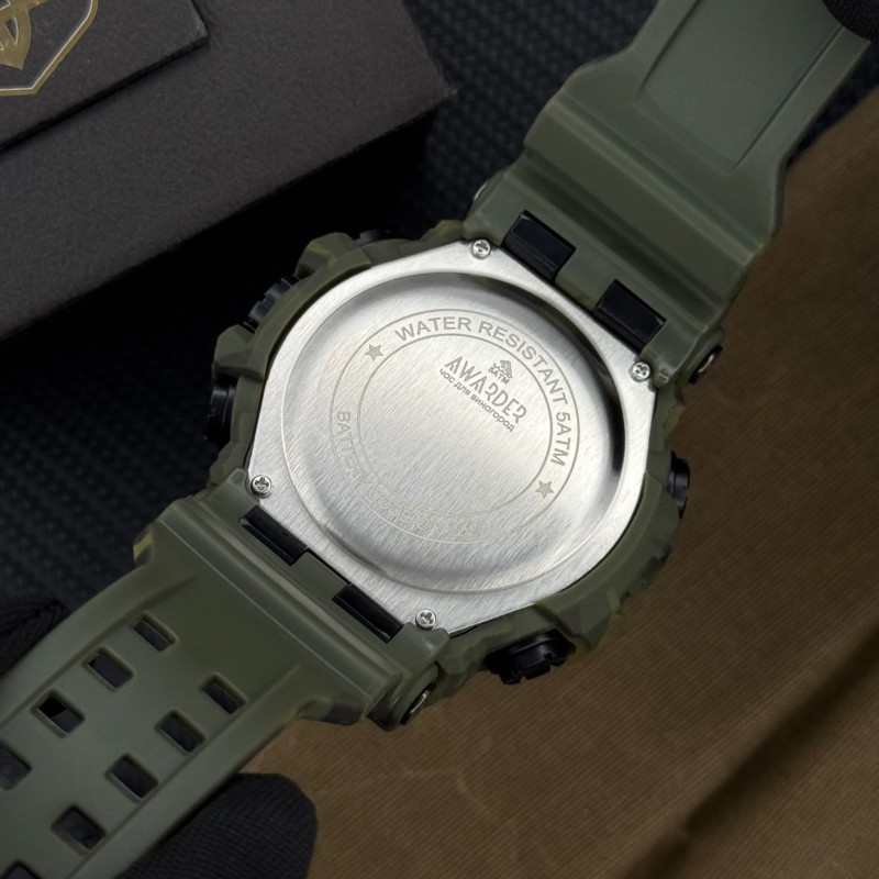 Мужские тактические часы Awarder 004 Тризуб золото Camo Green с камуфляжным ремешком и подсветкой
