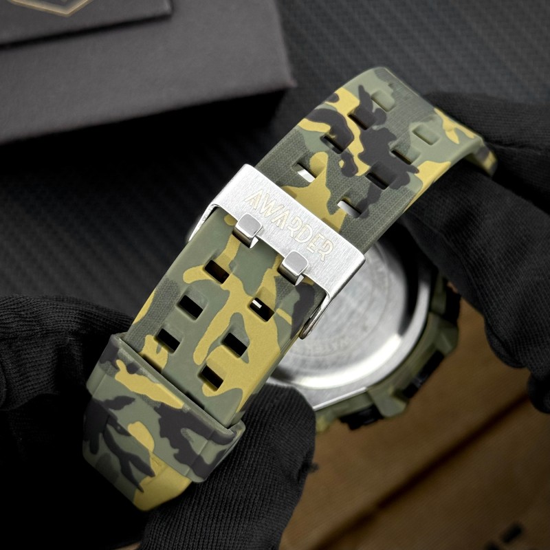 Мужские тактические часы Awarder 004 Тризуб золото Camo Green с камуфляжным ремешком и подсветкой