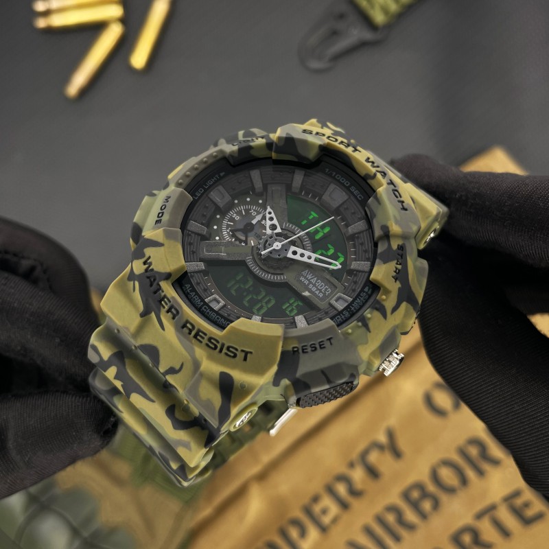 Мужские тактические часы Awarder 005 Camo Green с комбинированным циферблатом и защитой 5 ATM