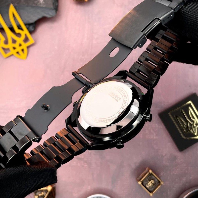Чоловічий годинник Awarder 017 Тризуб золото All Black Steel з комбінованим циферблатом