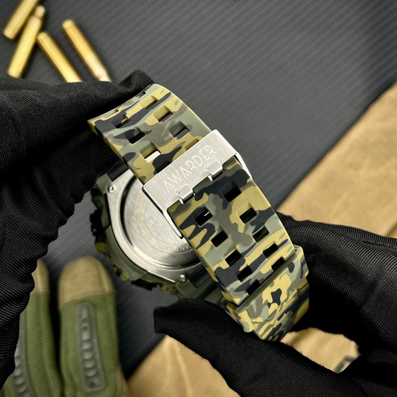 Мужские тактические часы Awarder 001 Тризуб Camo Green с комбинированным циферблатом и защитой 5 ATM