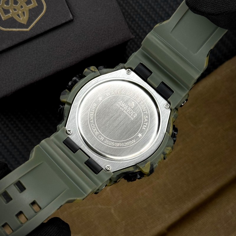 Мужские тактические часы Awarder 001 Полиция Camo Green с комбинированным циферблатом и водозащитой 5 ATM