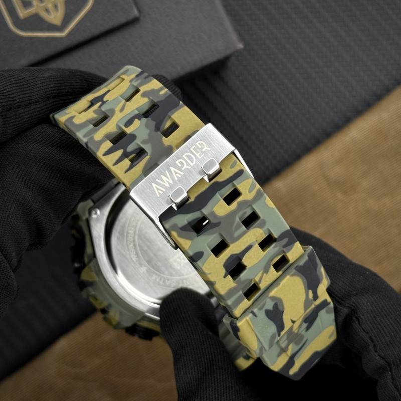 Мужские тактические часы Awarder 001 Полиция Camo Green с комбинированным циферблатом и водозащитой 5 ATM