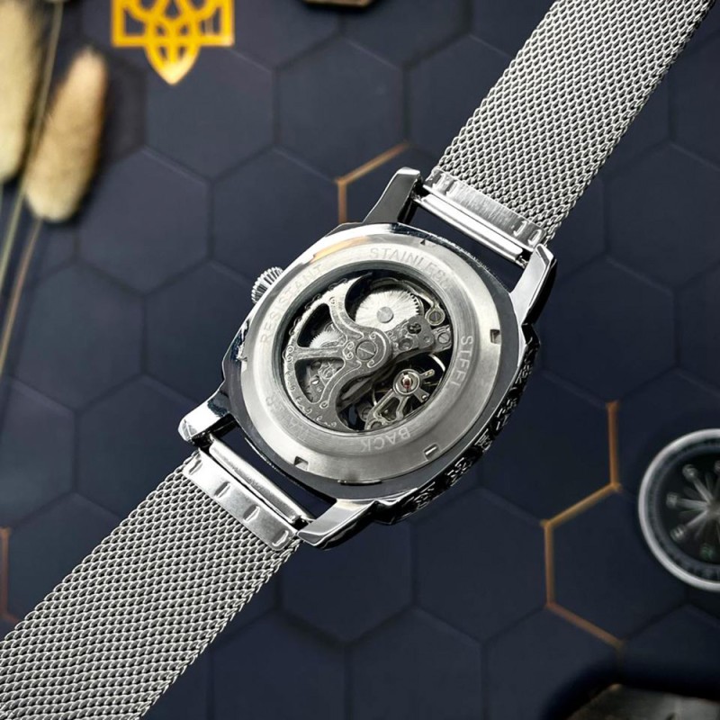 Мужские механические часы Awarder 021 Де би не був Silver Mesh с автоподзаводом и стальным браслетом