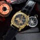 Мужские механические часы Awarder 021 Де би не був Gold-Black с автоподзаводом и кожаным ремешком