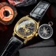 Мужские механические часы Awarder 021 Де би не був Gold-Black с автоподзаводом и кожаным ремешком