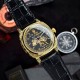 Мужские механические часы Awarder 021 Де би не був Gold-Black с автоподзаводом и кожаным ремешком