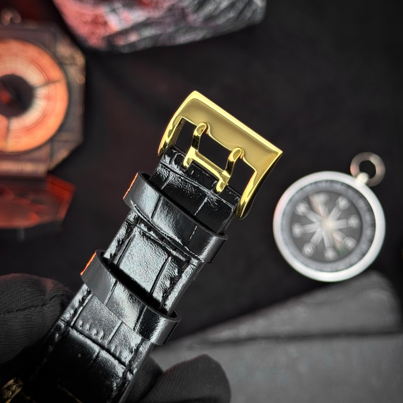 Мужские механические часы Awarder 021 Де би не був Gold-Black с автоподзаводом и кожаным ремешком