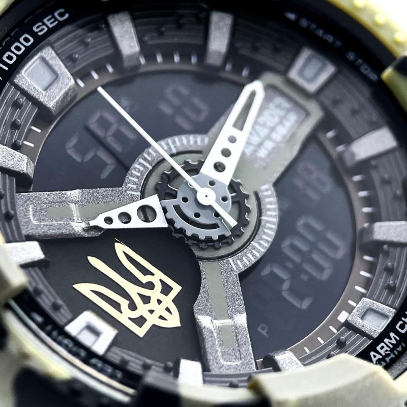 Мужские тактические часы Awarder 005P Тризуб золото Camo Green с паракордовым ремешком и компасом