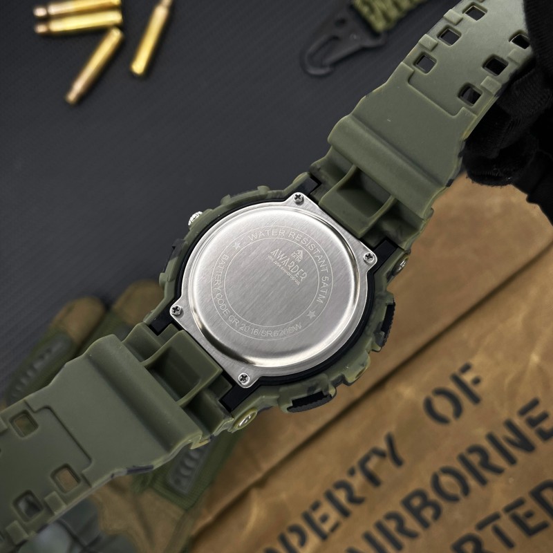 Часы наручные Awarder 005 Тризуб серебро Camo Green — тактические мужские часы 5 ATM