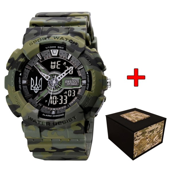 Часы наручные Awarder 005 Тризуб серебро Camo Green — тактические мужские часы 5 ATM