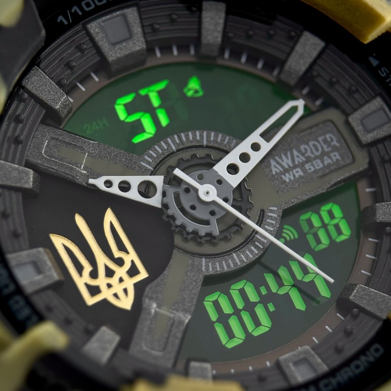 Мужские тактические часы Awarder 005 Тризуб золото Camo Green с комбинированным циферблатом