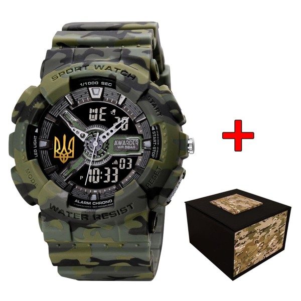 Мужские тактические часы Awarder 005 Тризуб золото Camo Green с комбинированным циферблатом