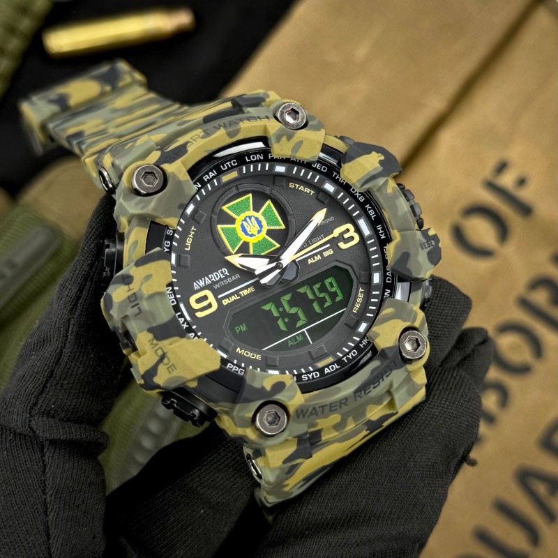 Чоловічий тактичний годинник Awarder 001 ДПС Army Green з комбінованим циферблатом та захистом 5 ATM