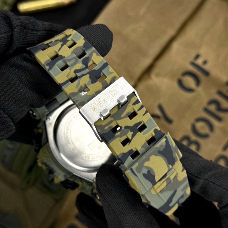 Чоловічий тактичний годинник Awarder 001 ДПС Army Green з комбінованим циферблатом та захистом 5 ATM