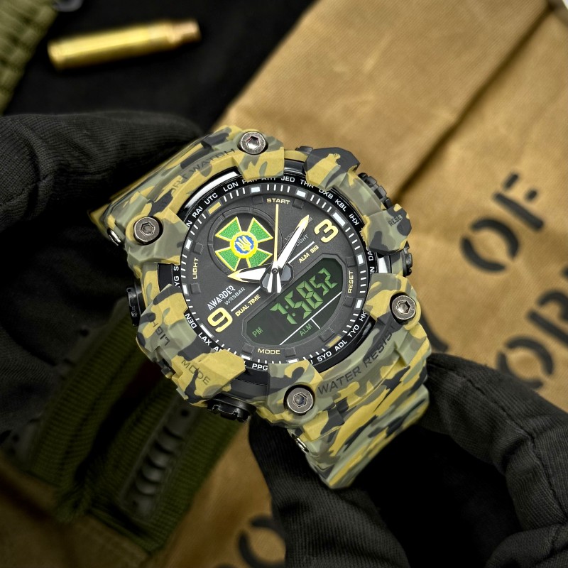 Чоловічий тактичний годинник Awarder 001 ДПС Army Green з комбінованим циферблатом та захистом 5 ATM