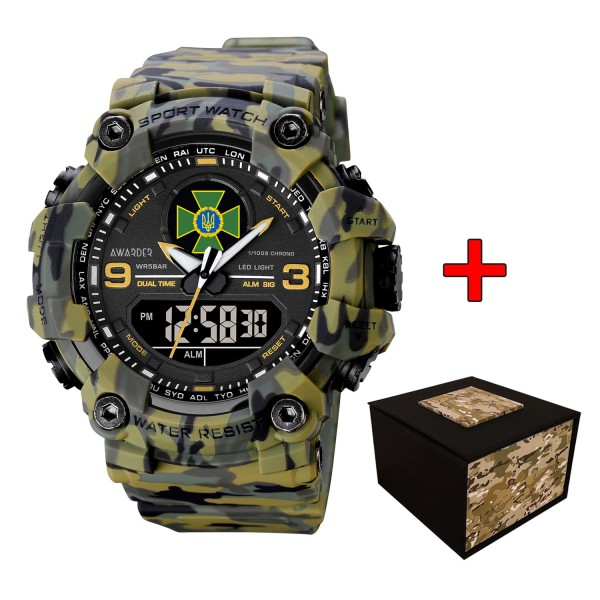 Чоловічий тактичний годинник Awarder 001 ДПС Army Green з комбінованим циферблатом та захистом 5 ATM