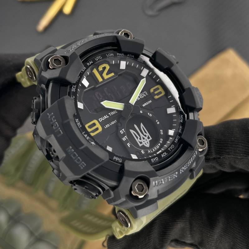 Мужские тактические часы Awarder 004 Тризуб Army Green-Black с комбинированным циферблатом