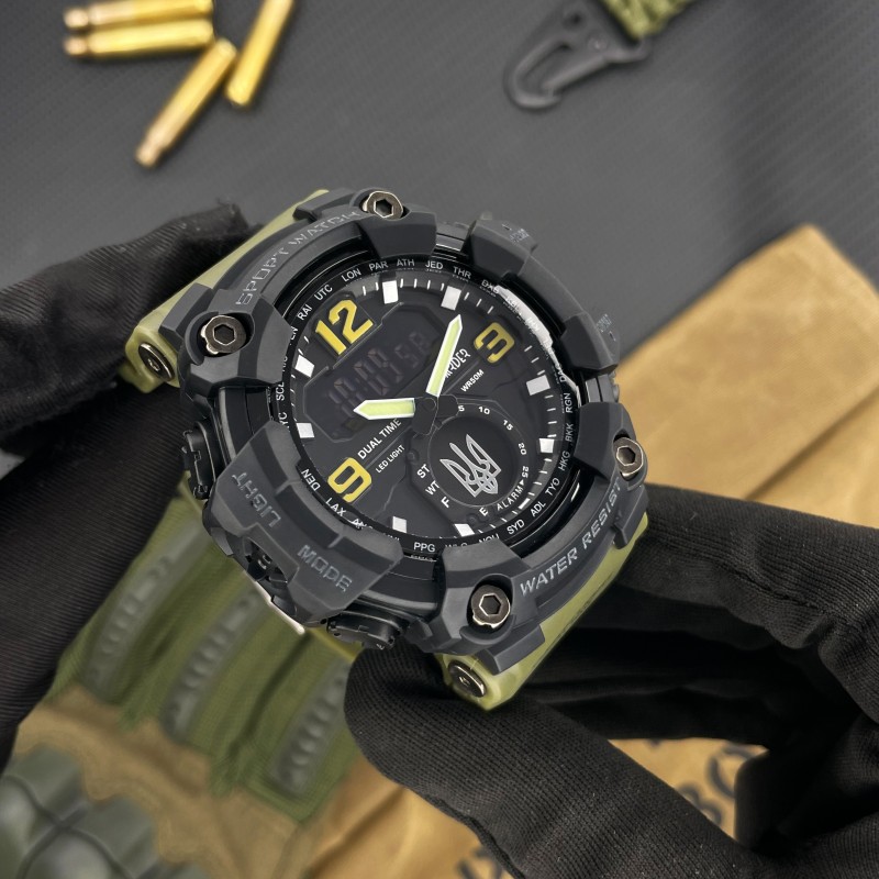 Мужские тактические часы Awarder 004 Тризуб Army Green-Black с комбинированным циферблатом