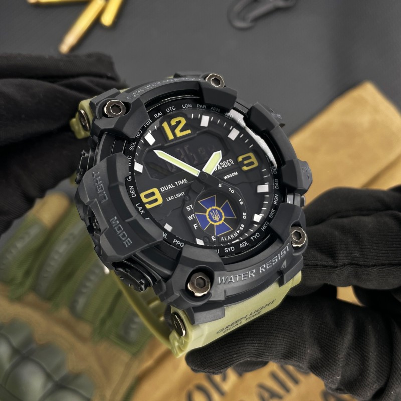 Мужские тактические часы Awarder 004 СБУ Army Green-Black с водонепроницаемостью 5 ATM и хронографом