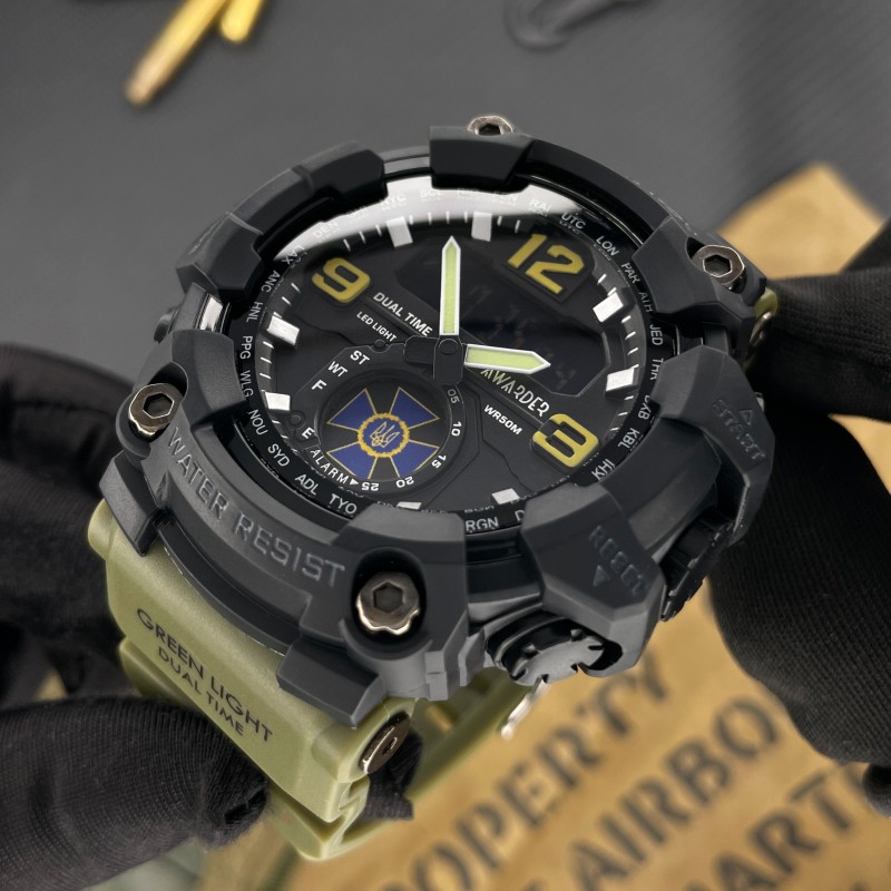 Мужские тактические часы Awarder 004 СБУ Army Green-Black с водонепроницаемостью 5 ATM и хронографом