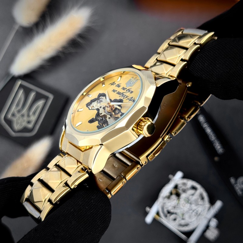 Мужские часы Awarder 024 Не забуду дим Gold-Gold с автоподзаводом и стальным браслетом