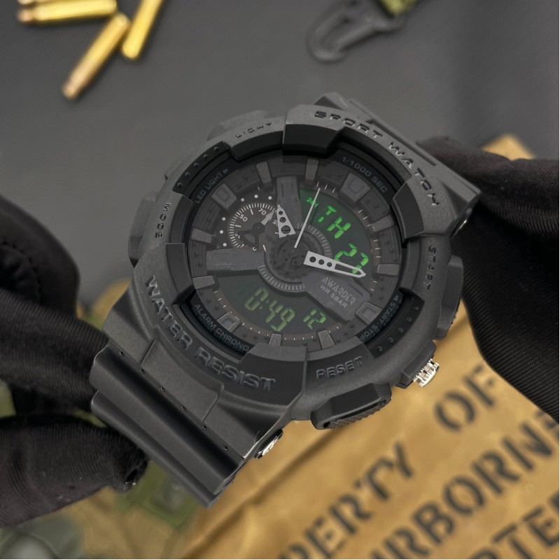 Мужские тактические часы Awarder 005 Black с комбинированным циферблатом и водозащитой 5 ATM