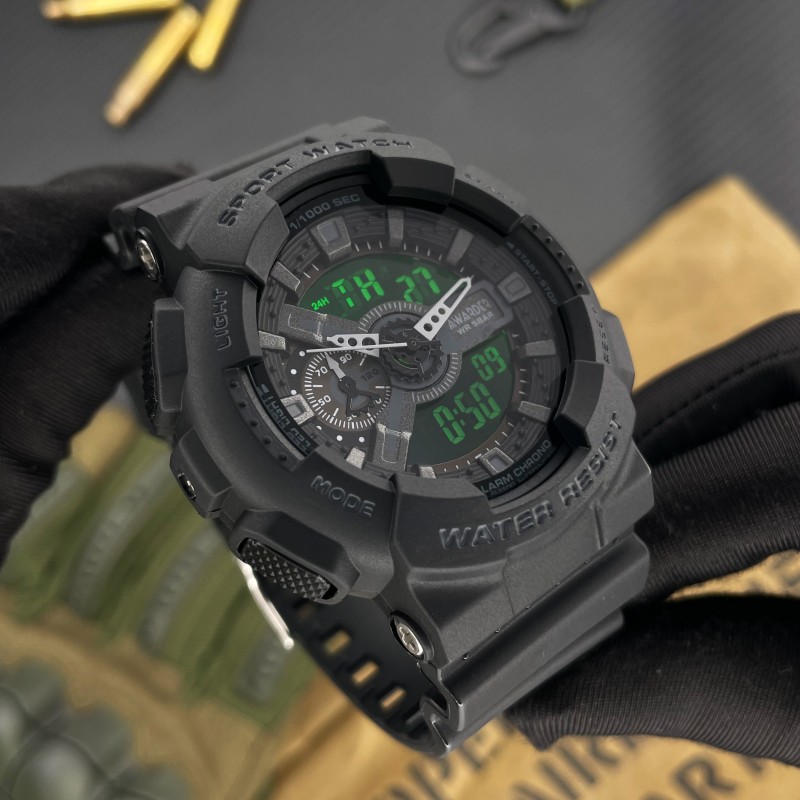 Мужские тактические часы Awarder 005 Black с комбинированным циферблатом и водозащитой 5 ATM