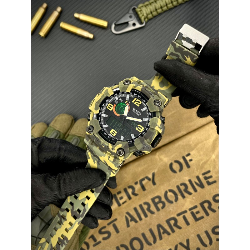 Мужские тактические часы Awarder 002 Camo Green с комбинированным циферблатом и водозащитой 5 ATM