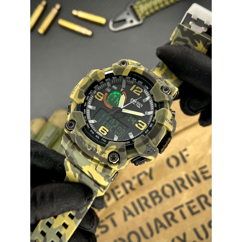 Мужские тактические часы Awarder 002 Camo Green с комбинированным циферблатом и водозащитой 5 ATM