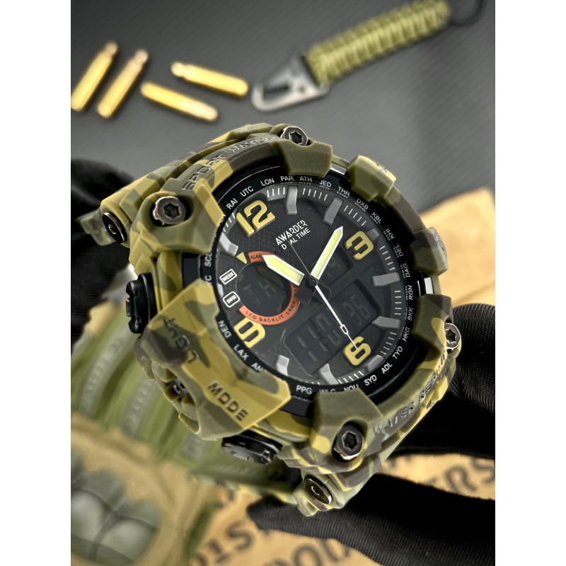 Мужские тактические часы Awarder 002 Camo Green с комбинированным циферблатом и водозащитой 5 ATM