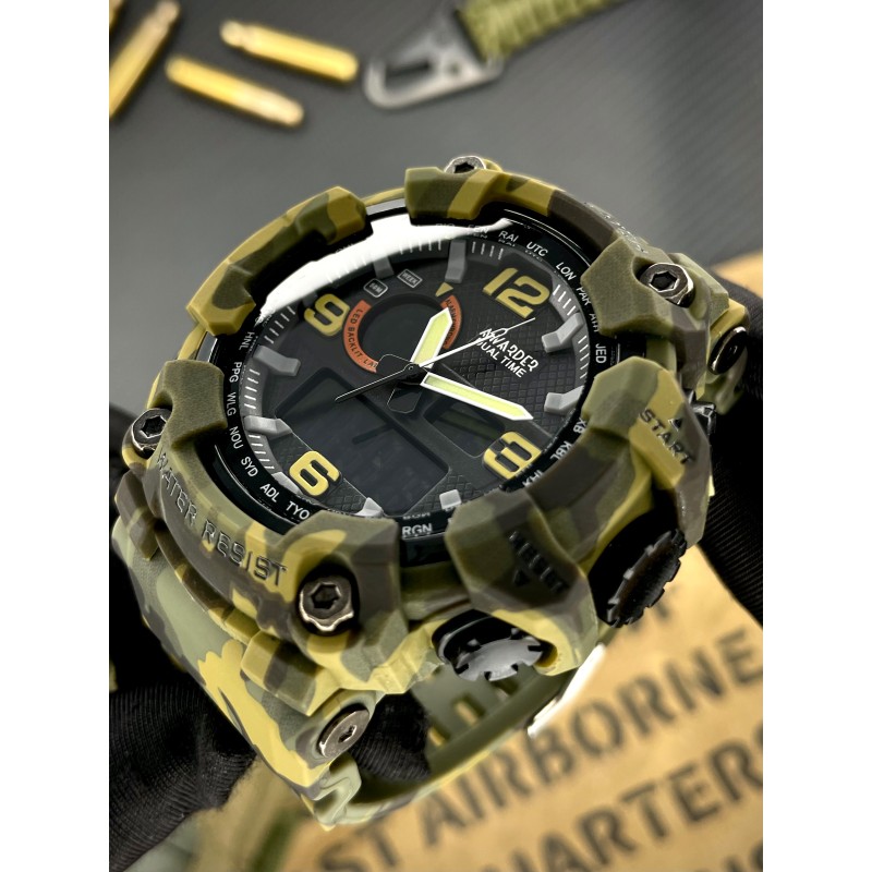 Мужские тактические часы Awarder 002 Camo Green с комбинированным циферблатом и водозащитой 5 ATM