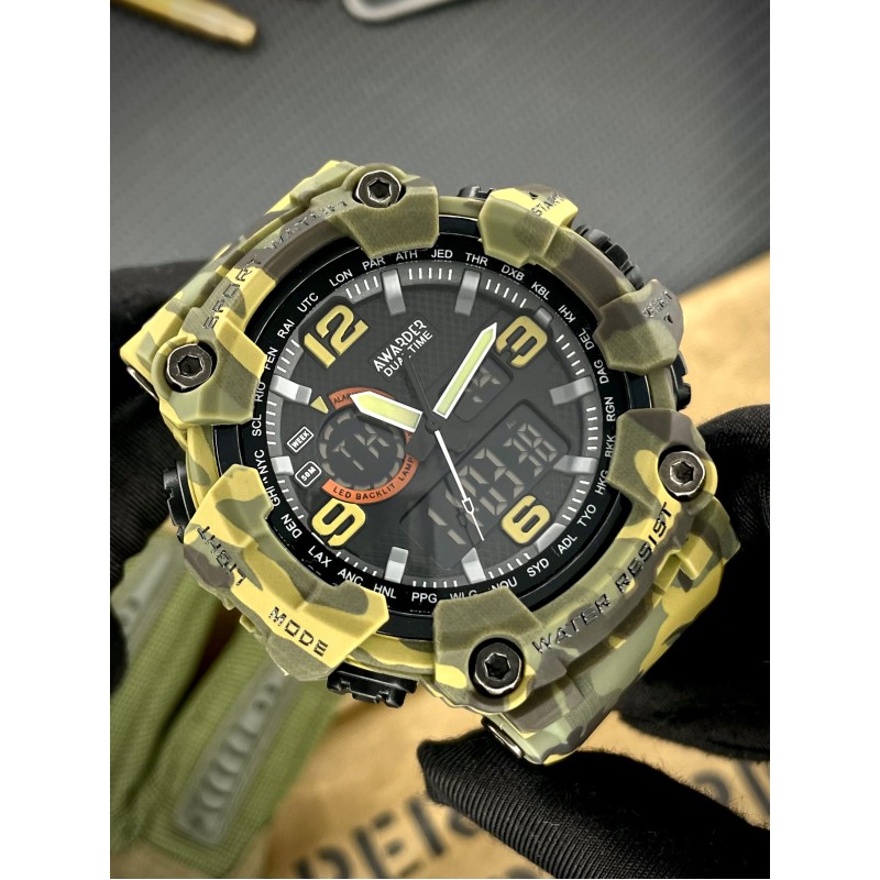 Мужские тактические часы Awarder 002 Camo Green с комбинированным циферблатом и водозащитой 5 ATM
