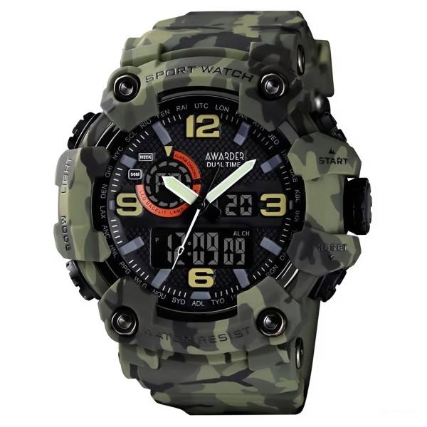 Мужские тактические часы Awarder 002 Camo Green с комбинированным циферблатом и водозащитой 5 ATM