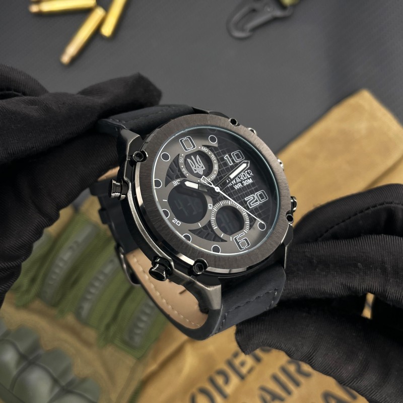 Мужские наручные часы Awarder 017 Тризуб Black с комбинированным циферблатом и стальным корпусом