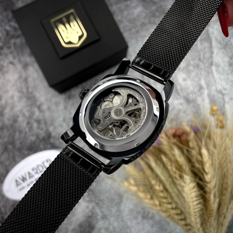 Мужские механические часы Awarder 021-3D Де би не был Black-White Mesh с автоподзаводом