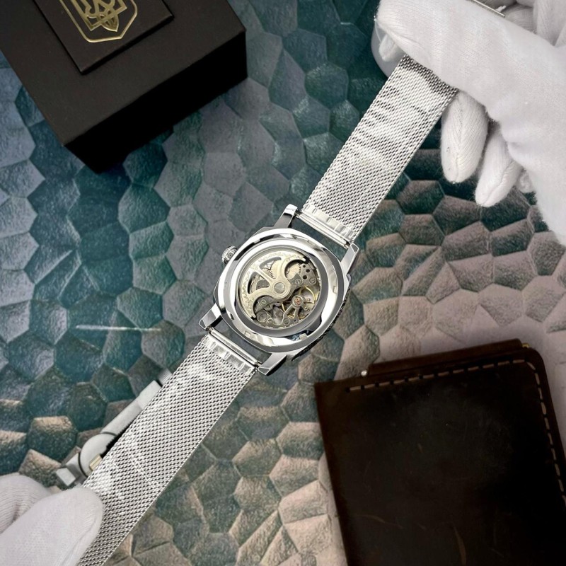 Мужские механические часы Awarder 021-3D Де би не був Silver-White Mesh с автоподзаводом