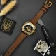 Жіночий годинник Awarder 021 Де би не була Gold-Black-Brown з автопідзаводом та шкіряним ремінцем